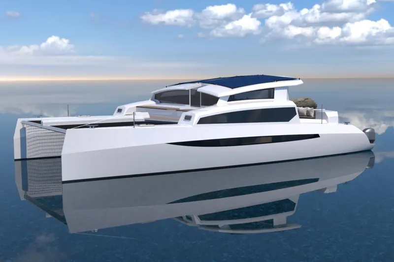 The Image of 2026 Catamaran Cruisers Power Cat on calm water under a blue sky. - 0