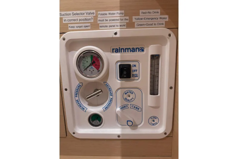Slide: The Image of Control panel of a 2018 Lagoon 42 yacht with water quality indicators. - 18