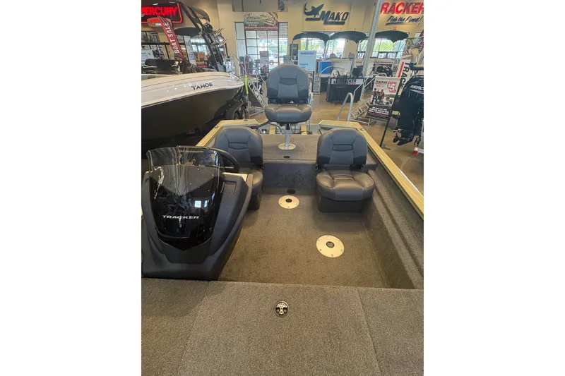 Slide: The Image of 2026 Tracker Pro Team 175 Crappie Edition boat interior with seating and console. - 15