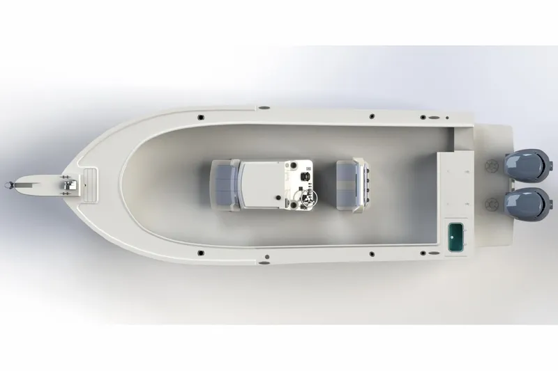 Slide: The Image of Manufacturer Provided Image: 2019 Parker 2501 Center Console boat, top view, dual outboard motors, spacious deck layout. - 17