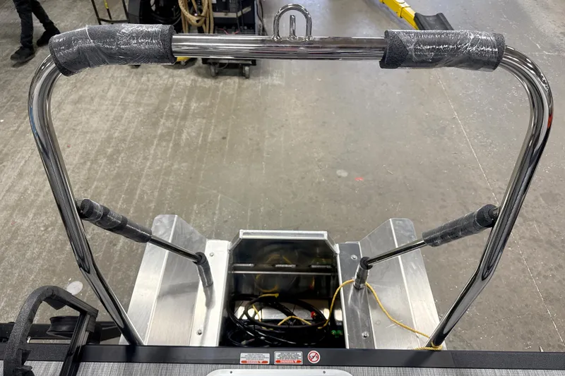 Slide: The Image of Rear view of a 2026 Bennington 22 S Quad Bench boat ladder and platform. - 11