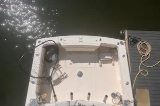 Slide: The Image of 2008 Albemarle 360 Express Fisherman boat docked, aerial view of spacious deck. - 13