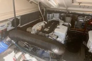 Slide: The Image of Engine room of a 2008 Albemarle 360 Express Fisherman boat, showcasing machinery and components. - 31