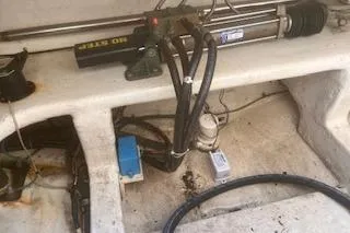 Slide: The Image of 2008 Albemarle 360 Express Fisherman engine compartment with hydraulic and electrical components. - 35