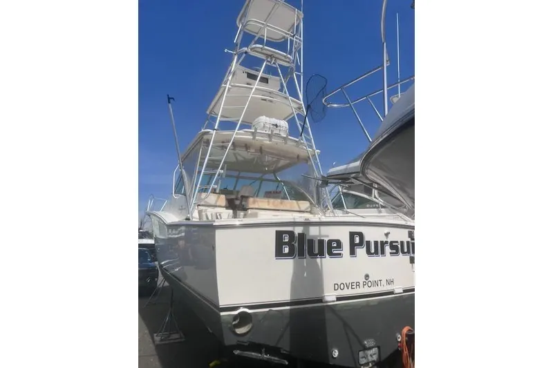 Slide: The Image of 2008 Albemarle 360 Express Fisherman boat docked, named "Blue Pursuit," Dover Point, NH. - 46
