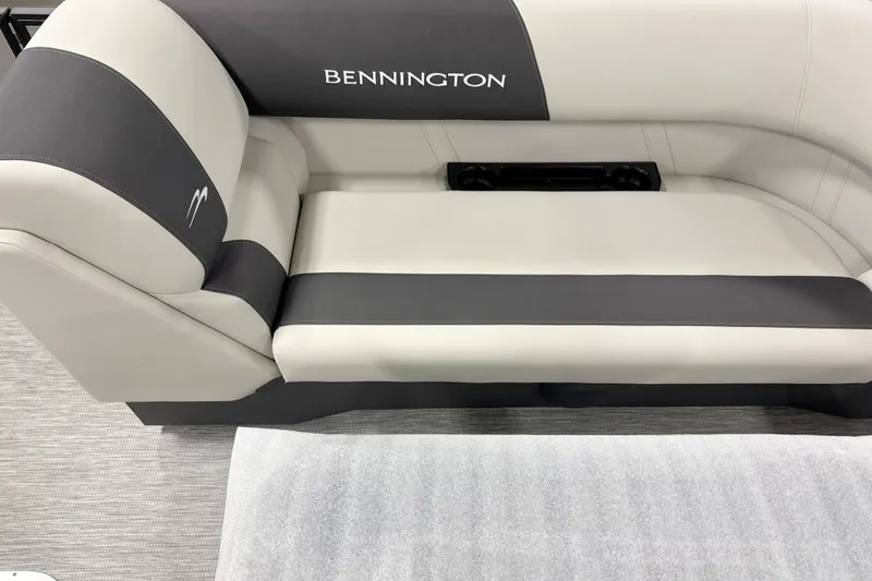 Slide: The Image of 2026 Bennington 22 S Swingback boat seat in gray and black upholstery. - 9