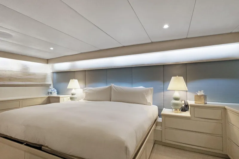 Slide: The Image of Luxurious yacht bedroom with elegant lighting and modern decor, Burger 1985 model. - 13
