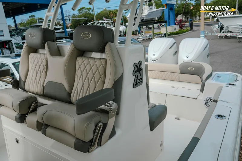 Slide: The Image of 2026 Key West 291 FS boat interior with luxurious seating and dual Yamaha engines. - 20