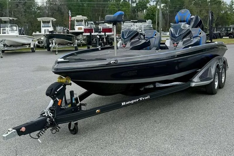 Slide: The Image of 2023 Ranger Z520R bass boat on trailer in outdoor showroom. - 3