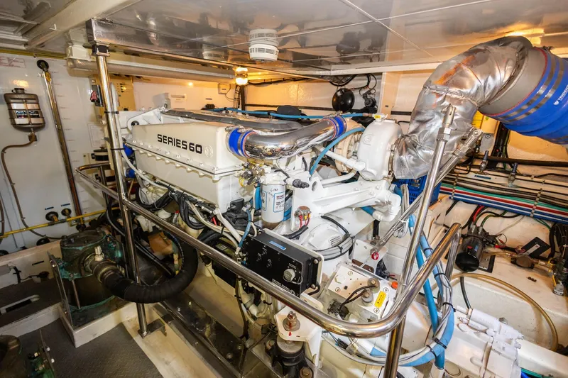 Slide: The Image of Engine room of 2005 Ocean Alexander Raised Pilothouse Flybridge Sedan, featuring Series 60 engine. - 36