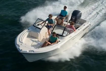 Slide: The Image of Manufacturer Provided Image: 2017 Grady-White Freedom 205 boat on calm water near a forested shoreline. - 4