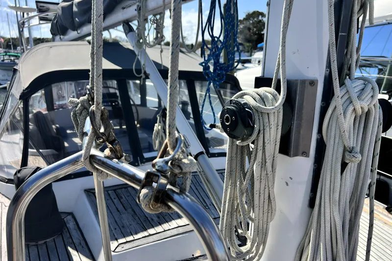 Slide: The Image of Sailboat deck with ropes and winch, Pinical 14-34, 1985 model. - 29