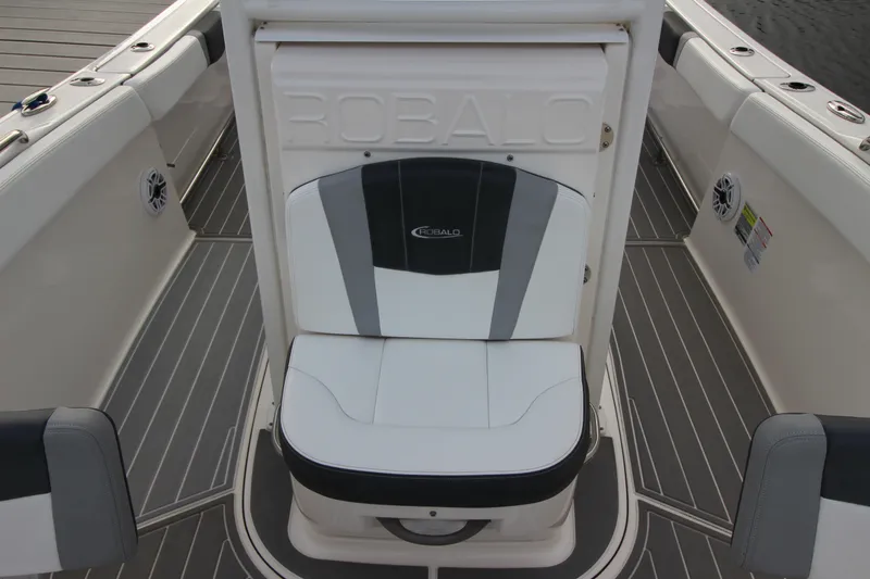 Slide: The Image of 2021 Robalo R230 Center Console boat seating with sleek design and comfortable upholstery. - 50