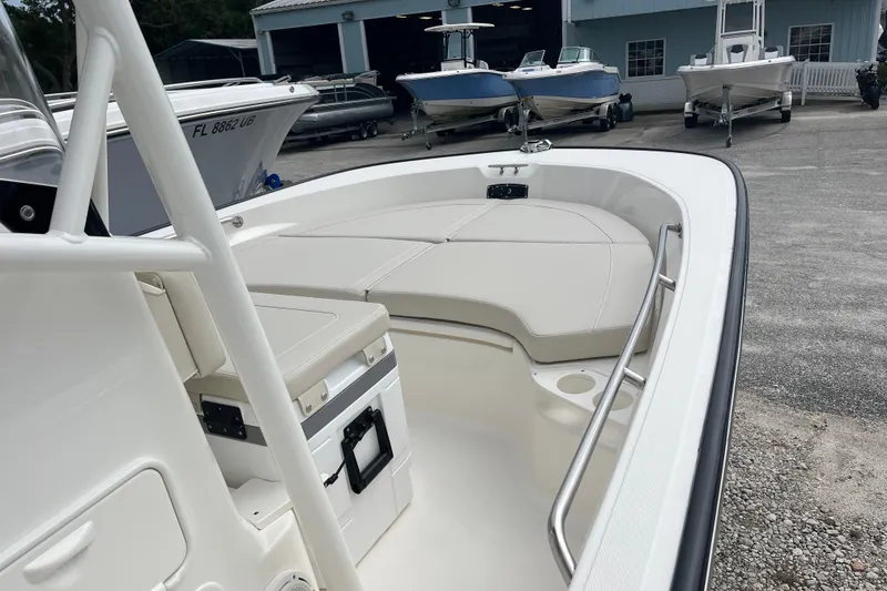 Slide: The Image of 2026 Boston Whaler 190 Montauk boat with spacious deck and seating area. - 6