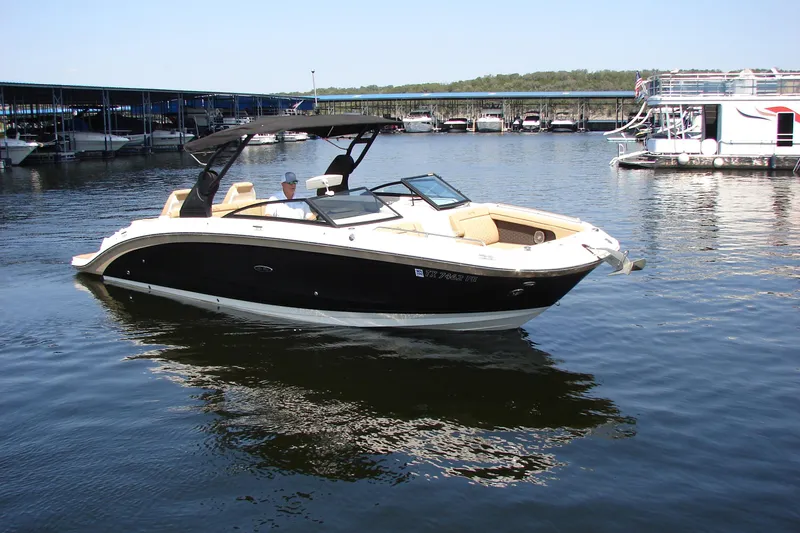 Slide: The Image of Engine compartment of a 2018 Sea Ray SDX 290 boat, featuring a powerful 8.2 MAG engine. - 23