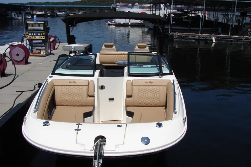 Slide: The Image of 2018 Sea Ray SDX 290 boat bathroom with sink, toilet, and storage. - 26
