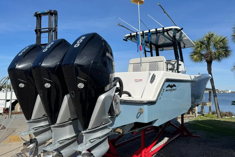 Slide: The Image of 2021 Invincible 36 Open Fisherman boat with triple Mercury Verado engines. - 5