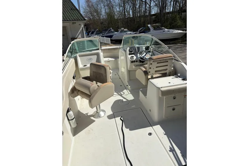 Slide: The Image of 2009 Hydra-Sports 2200 DC boat interior with dual seating and control panel. - 8