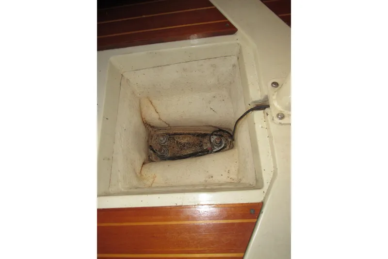 Slide: The Image of Compartment on 1991 Marlow-Hunter 37.5 sailboat with wiring and bolts. - 18