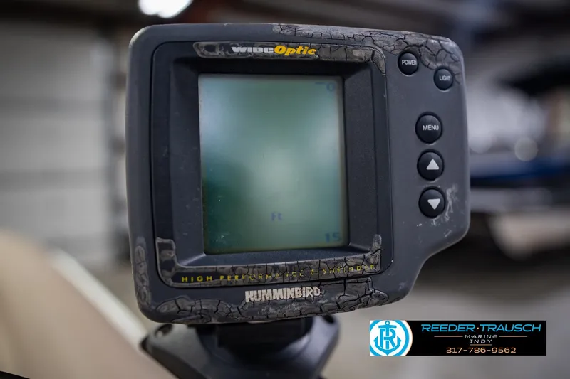 Slide: The Image of Close-up of a Humminbird fish finder on a 2014 Sun Tracker Party Barge 20 DLX. - 34