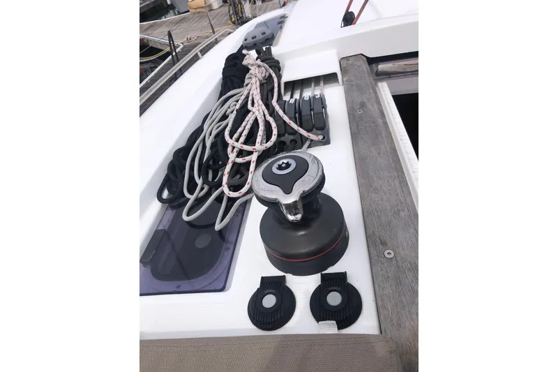 Slide: The Image of Deck of 2017 Jeanneau Sun Odyssey 41 DS with winch and ropes. - 26