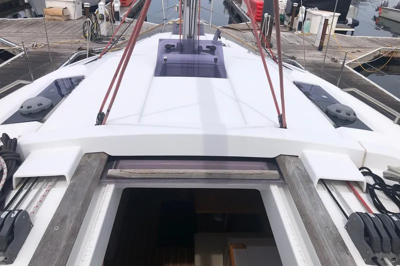 Slide: The Image of 2017 Jeanneau Sun Odyssey 41 DS sailboat deck view at marina. - 27