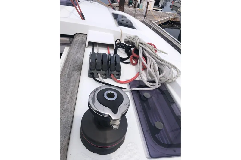 Slide: The Image of Deck of 2017 Jeanneau Sun Odyssey 41 DS with winch and ropes. - 28