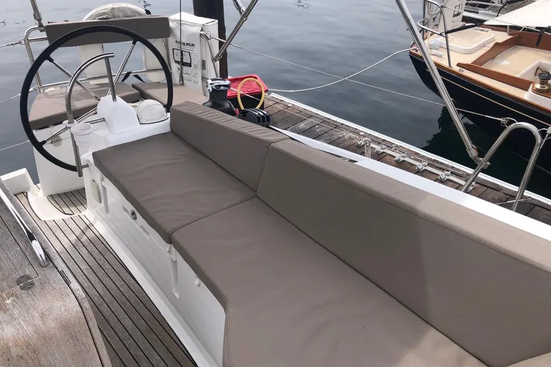 Slide: The Image of Cockpit of 2017 Jeanneau Sun Odyssey 41 DS with comfortable seating and steering wheel. - 34
