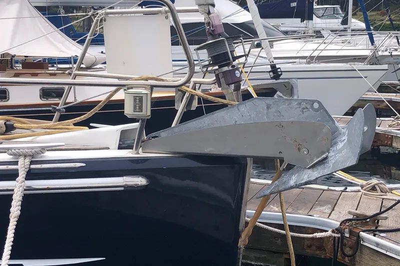 Slide: The Image of Jeanneau Sun Odyssey 41 DS 2017 yacht with anchor at marina dock. - 4