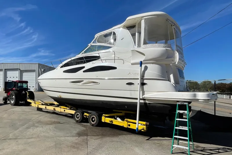 Slide: The Image of 2004 Cruisers Yachts 455 Express Motoryacht on trailer, ready for transport. - 7
