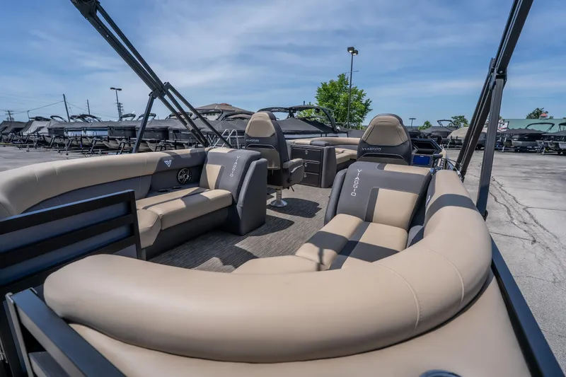 Slide: The Image of Luxurious 2026 Viaggio X24U pontoon boat with spacious seating and modern design. - 20