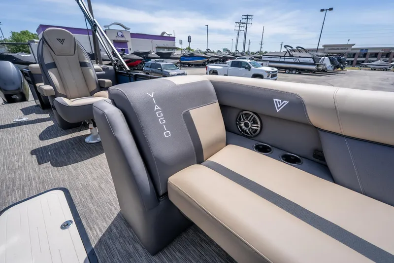 Slide: The Image of Luxurious interior of 2026 Viaggio X24U boat with plush seating and modern design. - 33