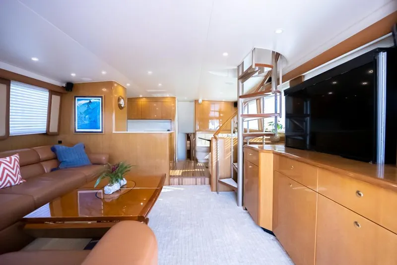 Slide: The Image of Luxurious interior of 2003 Viking 65 EB yacht with modern furnishings and elegant design. - 40