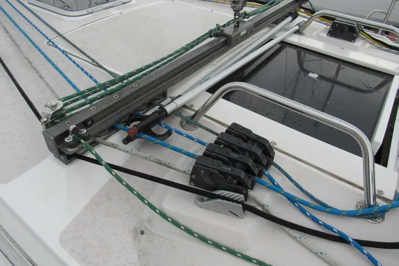 Slide: The Image of Deck rigging and lines on a 1999 Catalina 380 sailboat. - 13