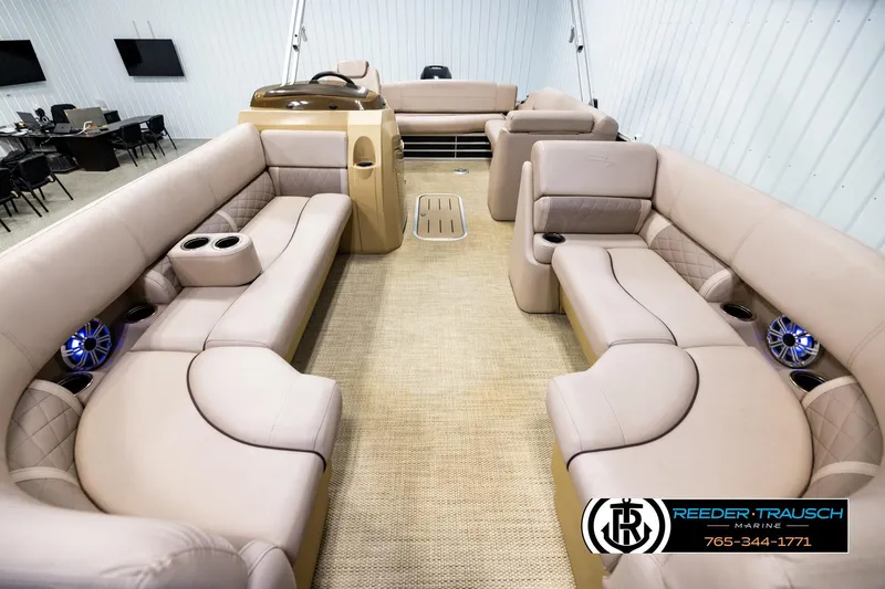 Slide: The Image of Luxurious interior of 2018 Bennington 24 SSBXPDL pontoon boat with plush seating. - 13