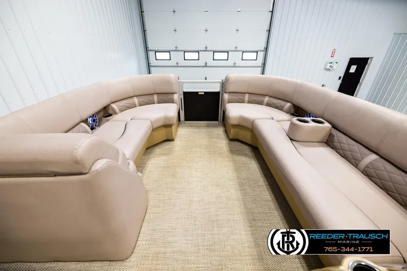 Slide: The Image of Luxurious interior of 2018 Bennington 24 SSBXPDL pontoon boat with plush seating. - 18