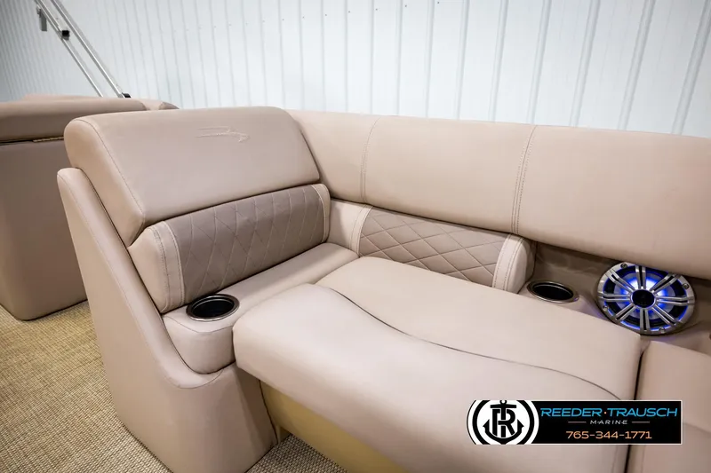 Slide: The Image of Luxurious seating on 2018 Bennington 24 SSBXPDL pontoon boat with cup holders and speaker. - 42