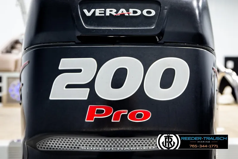 Slide: The Image of Close-up of a Verado 200 Pro outboard motor on a 2018 Bennington 24 SSBXPDL. - 49