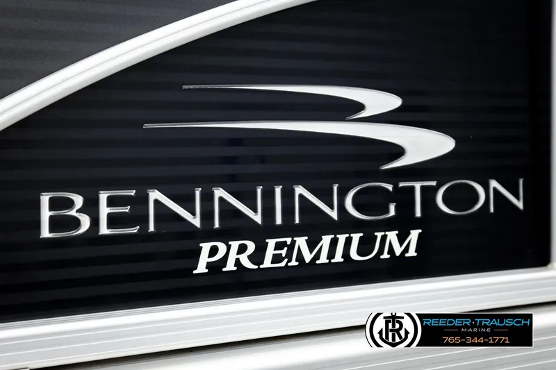 Slide: The Image of 2018 Bennington 24 SSBXPDL Premium logo with Reeder-Trausch Marine contact details. - 53