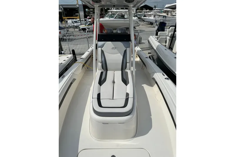 Slide: The Image of 2023 ShearWater 270 Carolina Flare boat interior with sleek seating design. - 32