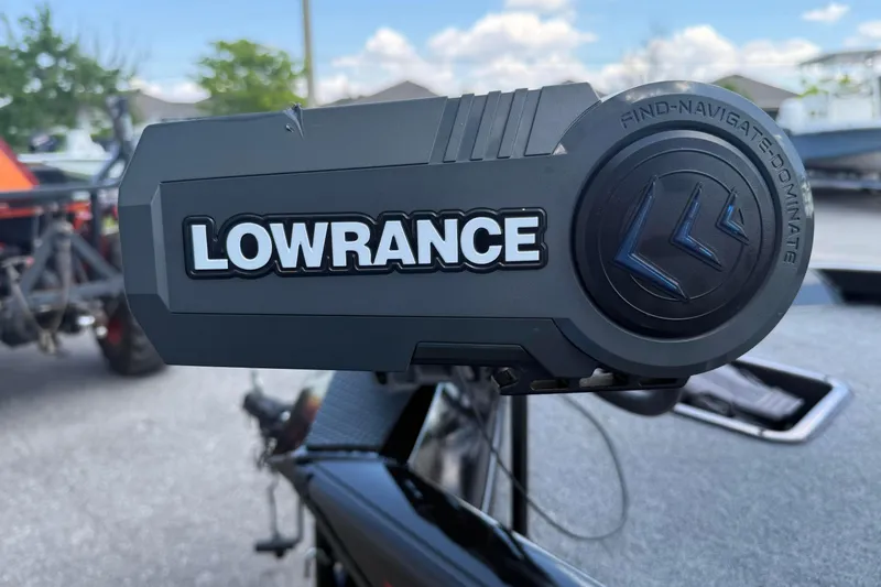 Slide: The Image of Lowrance device on 2023 Ranger RT188P boat, outdoor setting, clear sky background. - 6
