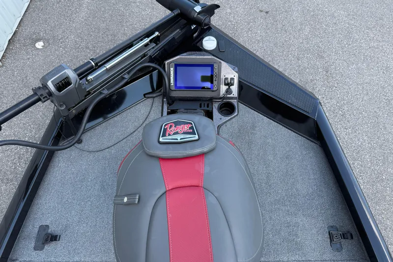 Slide: The Image of 2023 Ranger RT188P boat interior with seat and navigation equipment. - 8