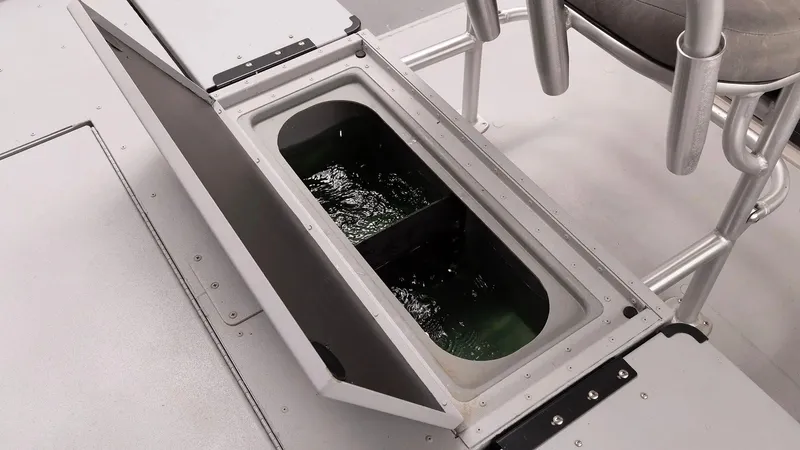 Slide: The Image of G3 Bay 22 GX 2026 boat with open storage compartment. - 16