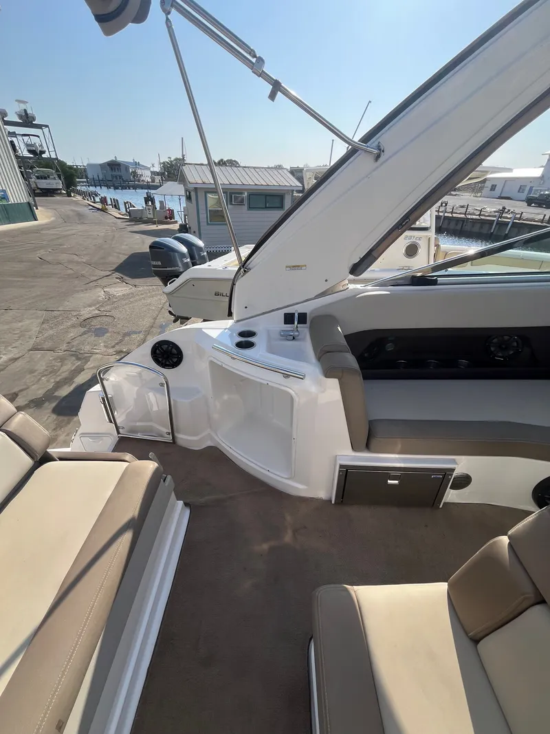 Slide: The Image of Interior of a 2015 Regal 28 Express yacht at the harbor. - 22