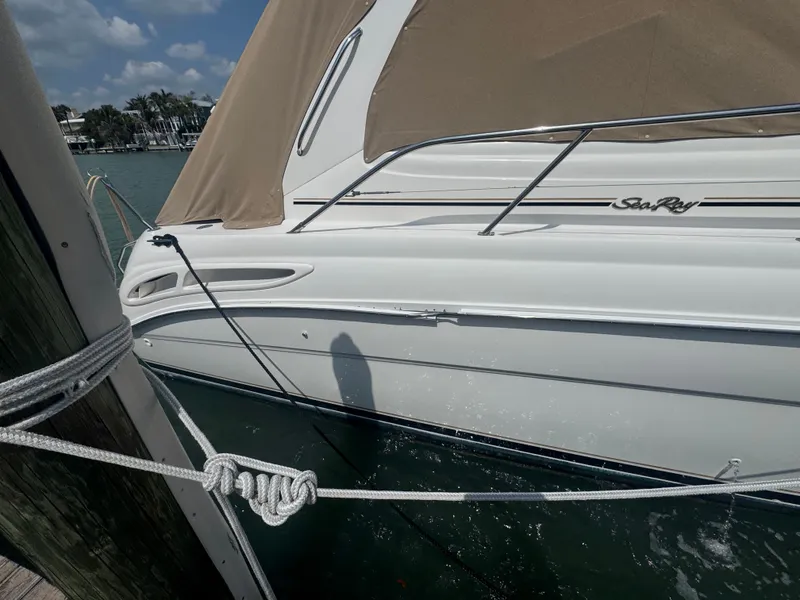 Slide: The Image of 1999 Sea Ray 380 Sundancer moored at dock. - 4