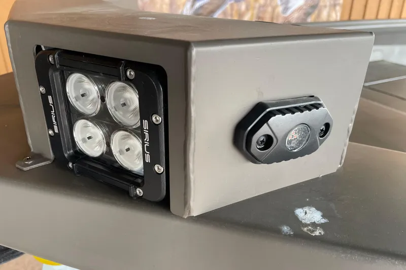 Slide: The Image of Close-up of 2026 Reaper Boats 550 Timber Reaper lighting system with Sirius LED lights. - 5