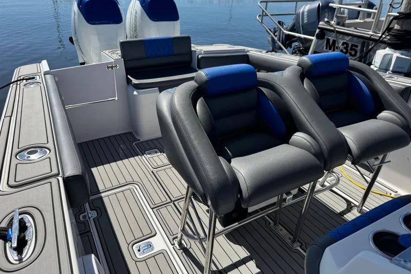 Slide: The Image of 2008 Donzi 32 ZF Open boat interior with sleek seating and modern design. - 13