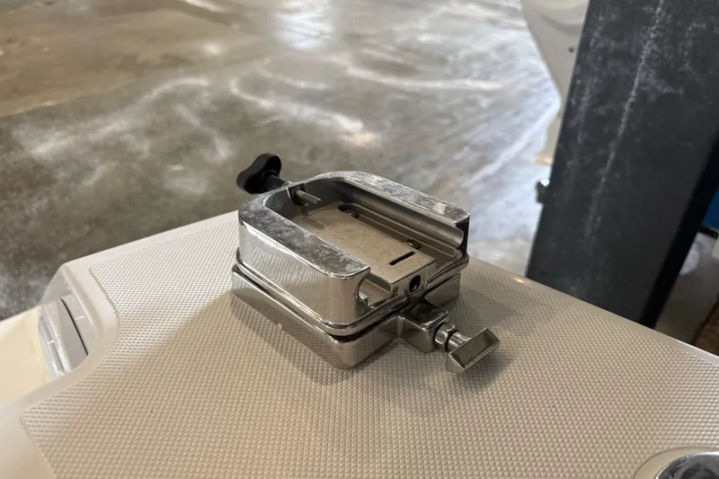 Slide: The Image of Chrome boat accessory on a 2012 Jupiter 34 FS deck. - 35