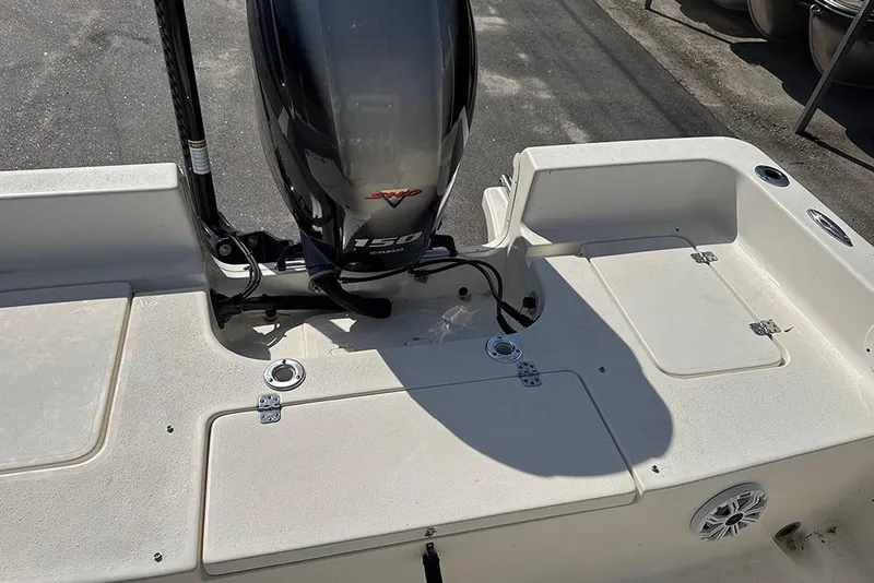 Slide: The Image of 2021 Bulls Bay 2200 boat with Yamaha 150 engine, rear deck view. - 22