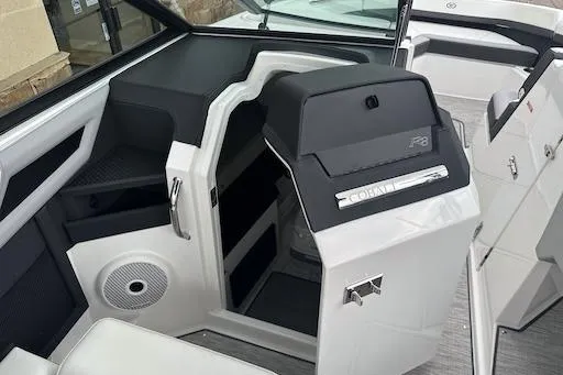 Slide: The Image of 2024 Cobalt R8 boat interior with sleek design and modern dashboard features. - 12